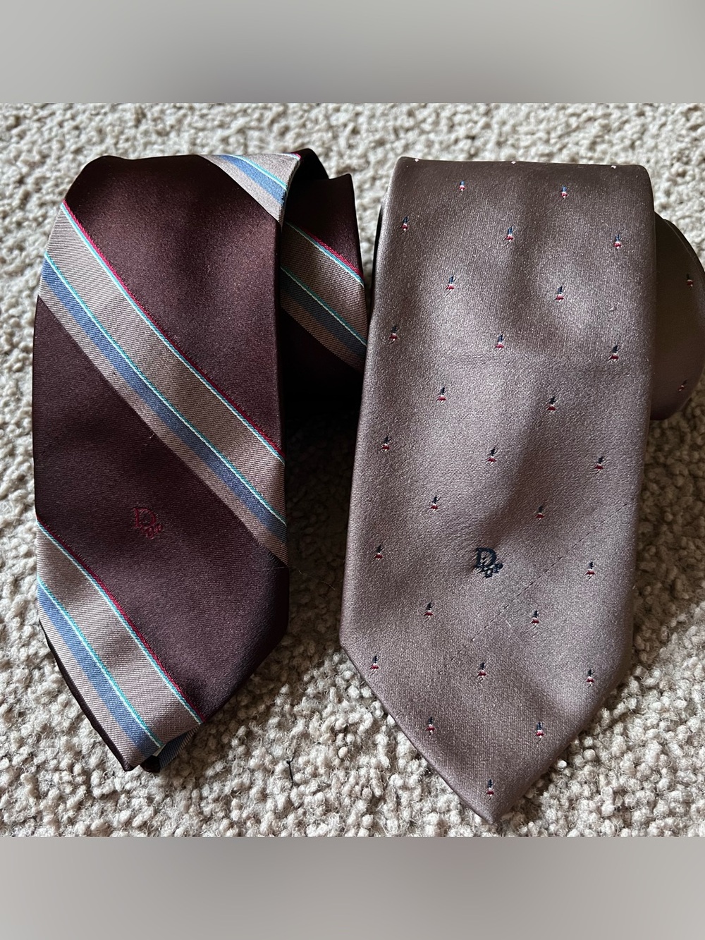 VTG Christian Dior Men’s Ties Lot of 2 Striped Minimalist WPL 125 Italy Fabric